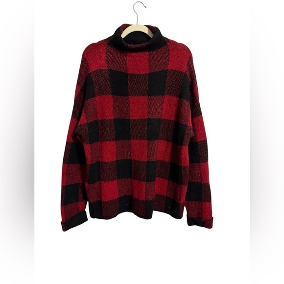 Tahari Women’s Buffalo Red Black Checkered Wool Blend Mock Neck Sweater size XL - Picture 1 of 9